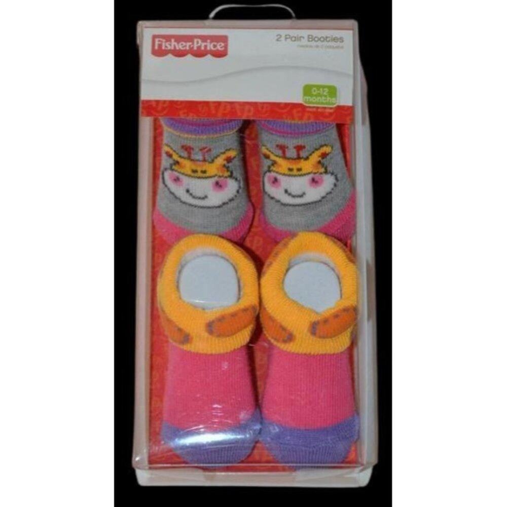 Fisher Price Infant Baby Socks Booties 0M- 12M Set Gray and Pink Pair